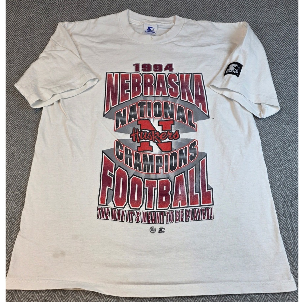 Vintage 1994 Nebraska Huskers National Champions Starter T-Shirt White Medium